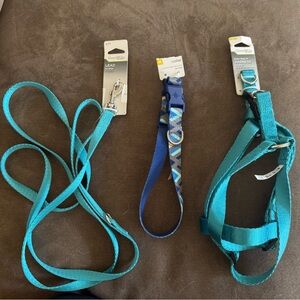 NEW Size Medium Blue/Teal Dog Collar (14-20”), Harness (18-30”) & 6ft Leash/Lead